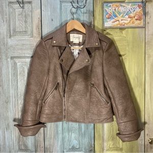FAUXGERTY Light Brown Faux Vegan Leather Moto Jacket Size XS​